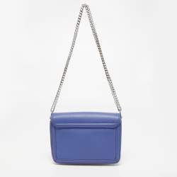 Pre Owned Tory Burch Blue/Silver Leather Chelsea Shoulder Bag