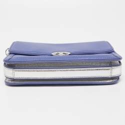 Pre Owned Tory Burch Blue/Silver Leather Chelsea Shoulder Bag