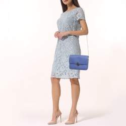 Pre Owned Tory Burch Blue/Silver Leather Chelsea Shoulder Bag