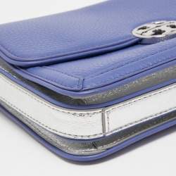 Pre Owned Tory Burch Blue/Silver Leather Chelsea Shoulder Bag