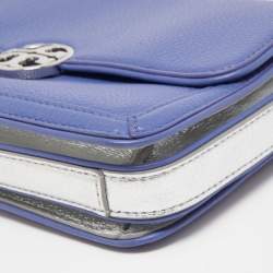 Pre Owned Tory Burch Blue/Silver Leather Chelsea Shoulder Bag