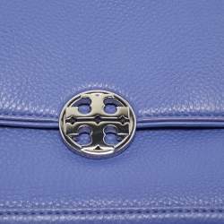 Pre Owned Tory Burch Blue/Silver Leather Chelsea Shoulder Bag