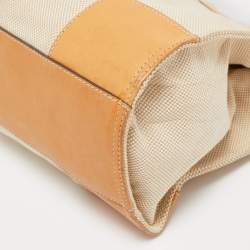 Pre Owned Tory Burch Beige/Off White Canvas and Leather Ella Tote