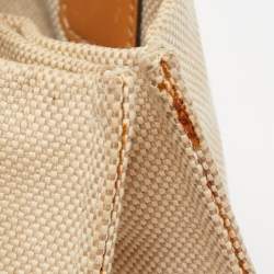 Pre Owned Tory Burch Beige/Off White Canvas and Leather Ella Tote