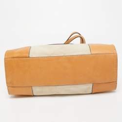 Pre Owned Tory Burch Beige/Off White Canvas and Leather Ella Tote