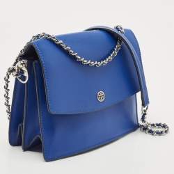 Pre Owned Tory Burch Blue Leather Robinson Convertible Shoulder Bag