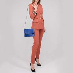 Pre Owned Tory Burch Blue Leather Robinson Convertible Shoulder Bag