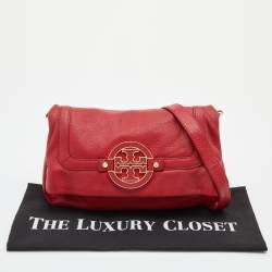 Pre Owned Tory Burch Red Leather Amanda Fold Over Shoulder Bag