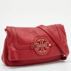Pre Owned Tory Burch Red Leather Amanda Fold Over Shoulder Bag