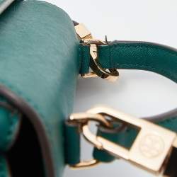 Pre Owned Tory Burch Green Leather Robinson Small Top Handle Bag