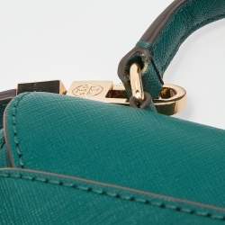 Pre Owned Tory Burch Green Leather Robinson Small Top Handle Bag