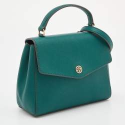 Pre Owned Tory Burch Green Leather Robinson Small Top Handle Bag