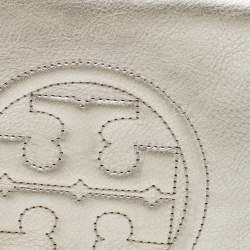 Pre Owned Tory Burch Metallic Silver Leather Reva Clutch