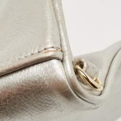 Pre Owned Tory Burch Metallic Silver Leather Reva Clutch