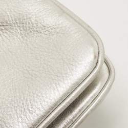 Pre Owned Tory Burch Metallic Silver Leather Reva Clutch