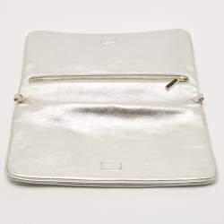 Pre Owned Tory Burch Metallic Silver Leather Reva Clutch