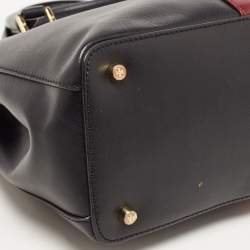 Pre Owned Tory Burch Black/Burgundy Saffiano Leather Robinson Double Zip Tote