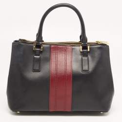 Pre Owned Tory Burch Black/Burgundy Saffiano Leather Robinson Double Zip Tote