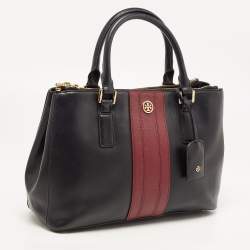 Pre Owned Tory Burch Black/Burgundy Saffiano Leather Robinson Double Zip Tote