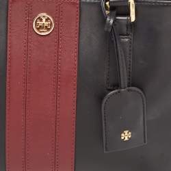 Pre Owned Tory Burch Black/Burgundy Saffiano Leather Robinson Double Zip Tote