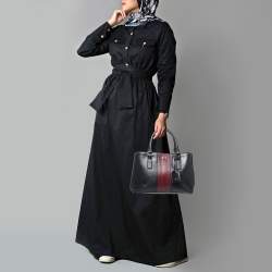 Pre Owned Tory Burch Black/Burgundy Saffiano Leather Robinson Double Zip Tote