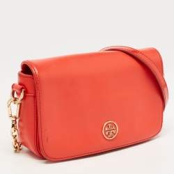 Pre Owned Tory Burch Orange Patent and Leather Mini Robinson Crossbody Bag