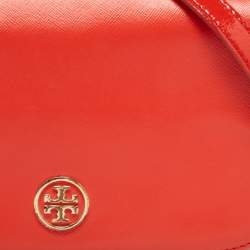 Pre Owned Tory Burch Orange Patent and Leather Mini Robinson Crossbody Bag