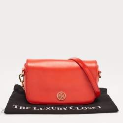 Pre Owned Tory Burch Orange Patent and Leather Mini Robinson Crossbody Bag