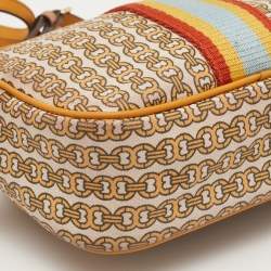 Pre Owned Tory Burch Yellow/Beige Coated Canvas Crossbody Bag