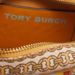 Pre Owned Tory Burch Yellow/Beige Coated Canvas Crossbody Bag