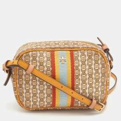 Pre Owned Tory Burch Yellow/Beige Coated Canvas Crossbody Bag