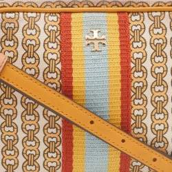 Pre Owned Tory Burch Yellow/Beige Coated Canvas Crossbody Bag
