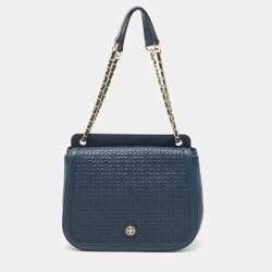 Tory Burch Block-t Tote Royal Navy Blue Leather Check in Shoulder