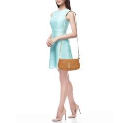 Pre Owned Tory Burch Tan Leather Amanda Logo Crossbody Bag