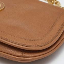 Pre Owned Tory Burch Tan Leather Amanda Logo Crossbody Bag