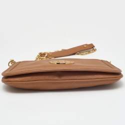 Pre Owned Tory Burch Tan Leather Amanda Logo Crossbody Bag