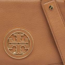 Pre Owned Tory Burch Tan Leather Amanda Logo Crossbody Bag