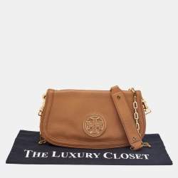 Pre Owned Tory Burch Tan Leather Amanda Logo Crossbody Bag