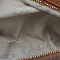 Pre Owned Tory Burch Tan Leather Amanda Logo Crossbody Bag