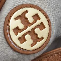 Pre Owned Tory Burch Tan Leather Amanda Logo Crossbody Bag
