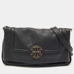 Pre Owned Tory Burch Black Leather Amanda Foldover Crossbody Bag