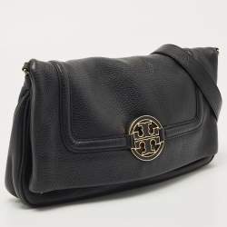 Pre Owned Tory Burch Black Leather Amanda Foldover Crossbody Bag