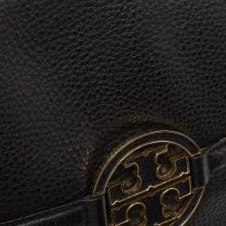 Pre Owned Tory Burch Black Leather Amanda Foldover Crossbody Bag