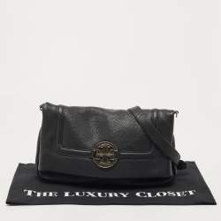 Pre Owned Tory Burch Black Leather Amanda Foldover Crossbody Bag