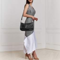 Pre Owned Tory Burch Black Leather Amanda Foldover Crossbody Bag