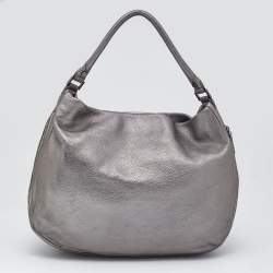 مملوكة مسبقًا Tory Burch Metallic Grey Soft Leather Double Expandable Zip Hobo