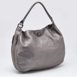مملوكة مسبقًا Tory Burch Metallic Grey Soft Leather Double Expandable Zip Hobo