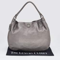 مملوكة مسبقًا Tory Burch Metallic Grey Soft Leather Double Expandable Zip Hobo
