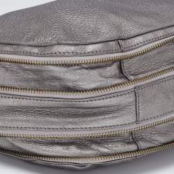 مملوكة مسبقًا Tory Burch Metallic Grey Soft Leather Double Expandable Zip Hobo