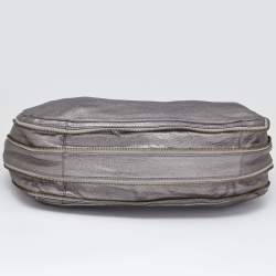 مملوكة مسبقًا Tory Burch Metallic Grey Soft Leather Double Expandable Zip Hobo